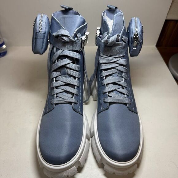 Steve Madden Women 11 M Light Blue Lace Up Combat Tanker Boots NEW GH8 - Picture 2 of 5
